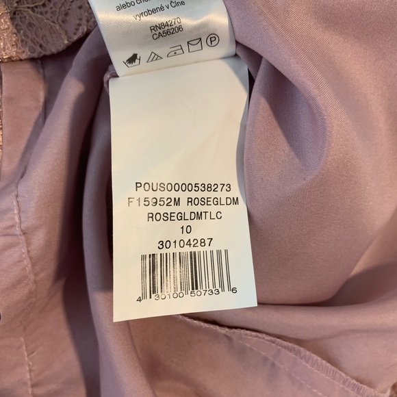 New! David’s Bridal Rose Gold Metallic V-Neck Sheath Cocktail Dress with Straps - Picture 9 of 16